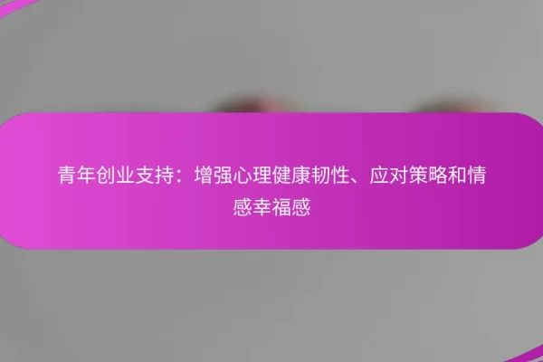 青年创业支持:增强心理健康韧性、应对策略和情感幸福感